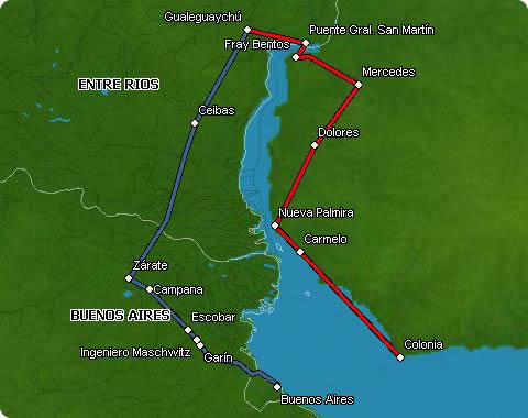 Hoja de ruta de Buenos Aires a Colonia